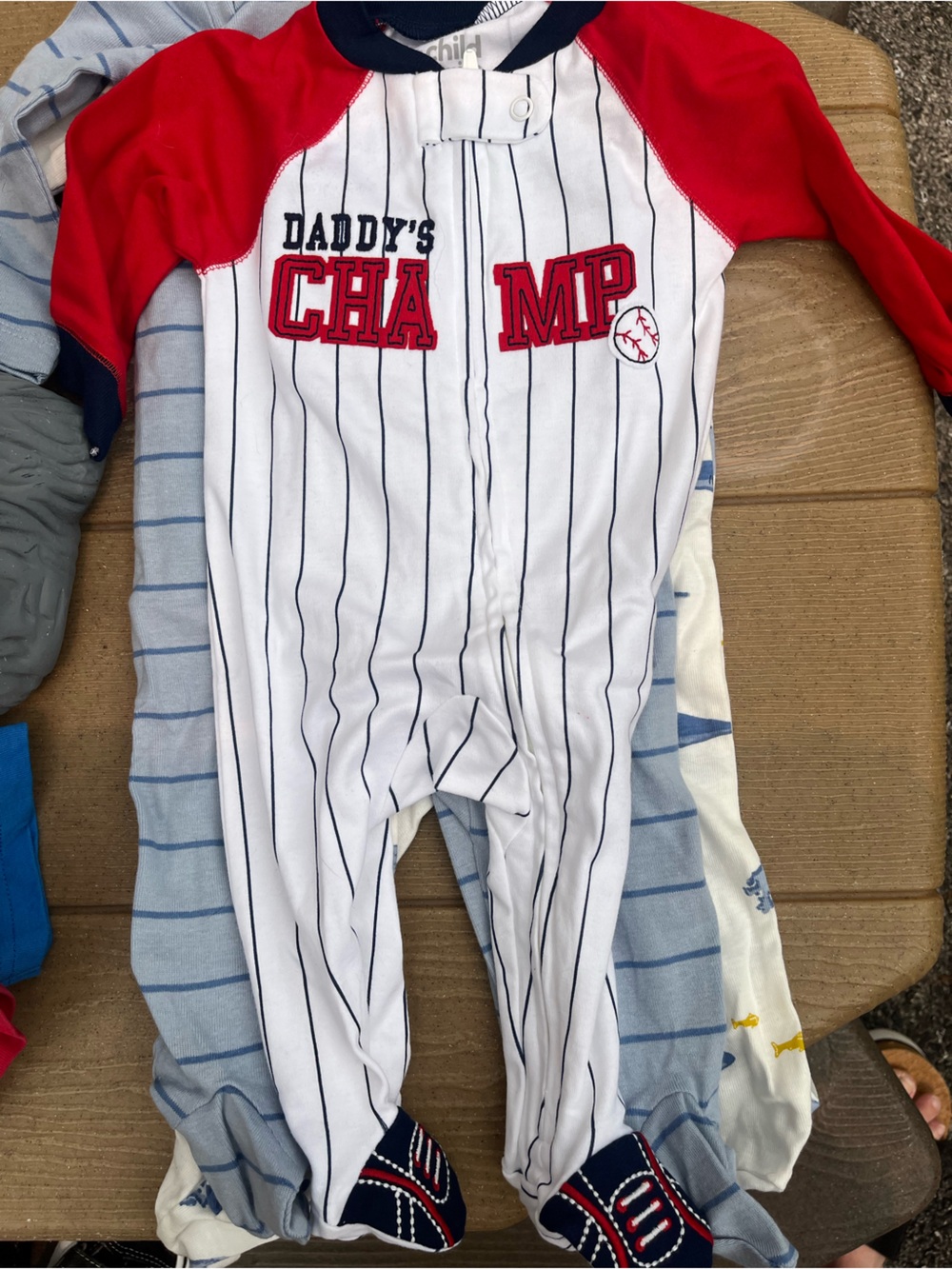 Carter's White Navy Red Baseball One-Piece